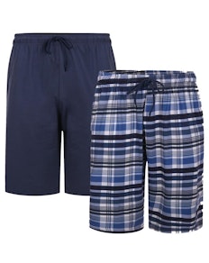 KAM Twin Pack Lounge Wear Shorts Check/Plain Navy